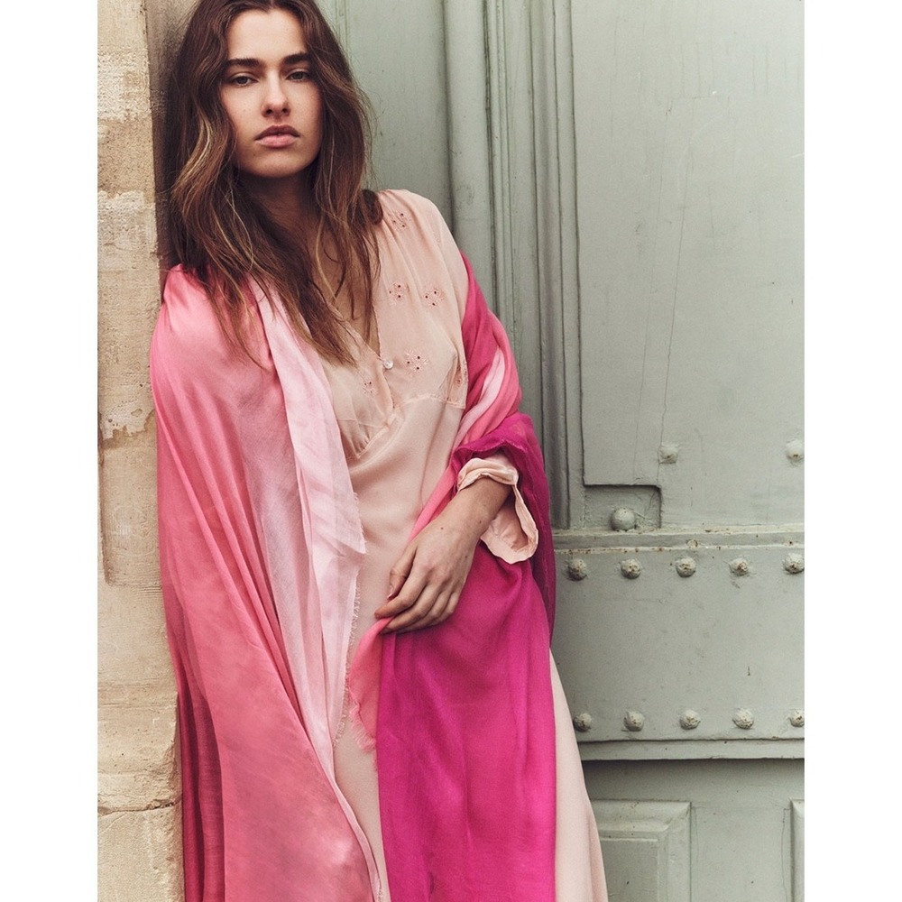 NWT‎ Faliero Sarti Modal Silk Blend Stole Ginevra Scarf Purple Pink Ombre Soft